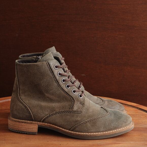 Ecco Boots WMS SZ EU 36 US 5 Green Sartorelle 25 Suede Ankle Combat Wingtip Zip - Picture 1 of 15